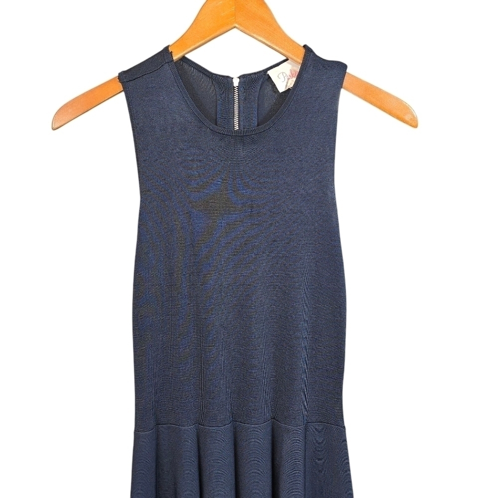 Parker Navy Blue Sleeveless Fit & Flare Stretch Knit Skater Mini Dress Size Lg. - Picture 2 of 10
